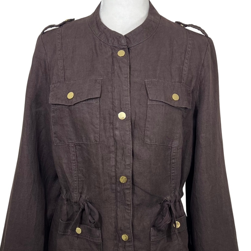 Chico’s Linen Utility Jacket Lightweight Dark Brown Gold 8 M Medium 570201889 - Picture 16 of 16